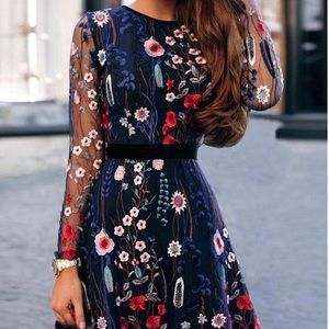 Floral embroidered casual mini dress